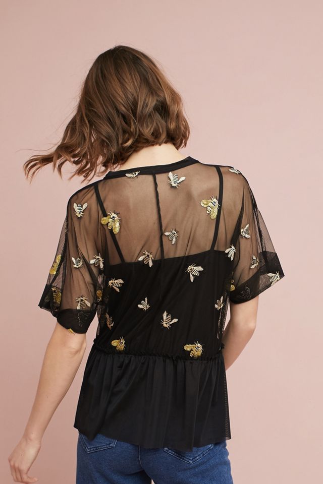 Bee Embroidered Peplum Top #2