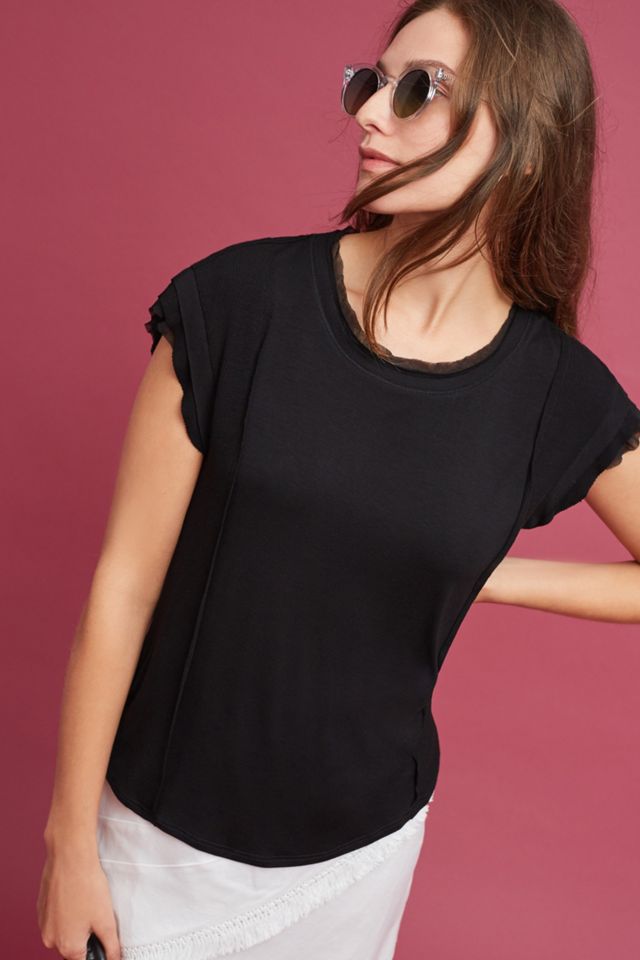Chiffon-Trimmed Tee