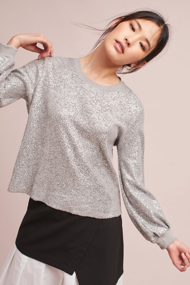 Roberta Pleated Sleeve Metallic Sweatshirt #1