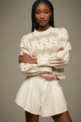 Dolan Left Coast Mock-Neck Lace Blouse