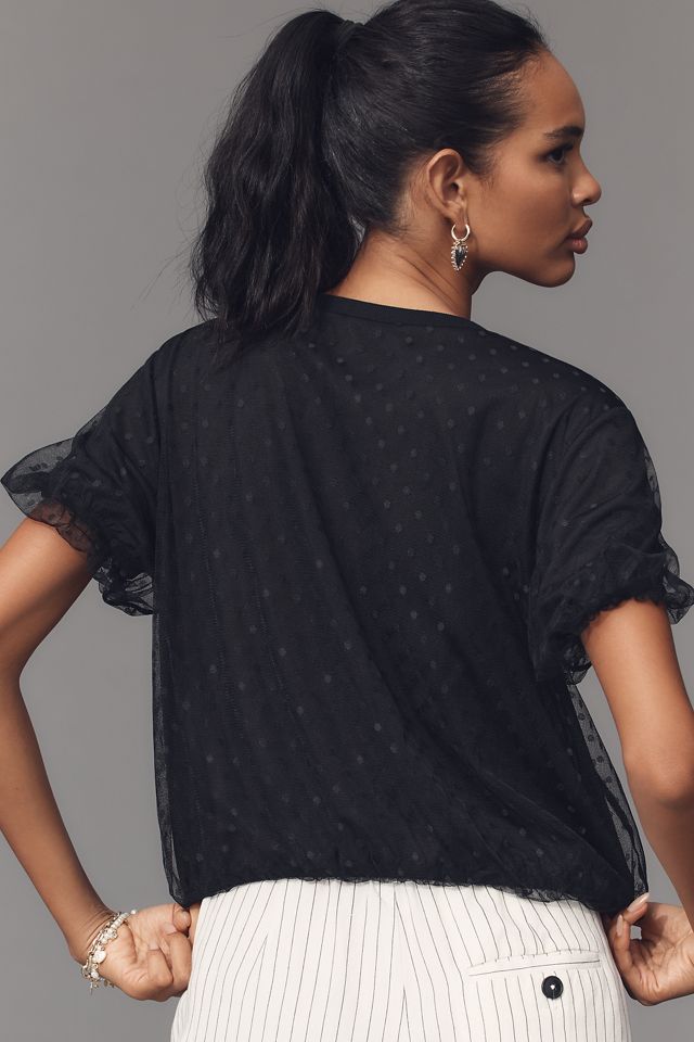 Dolan Left Coast Mesh Dot Short Sleeve Bubble Top  #1