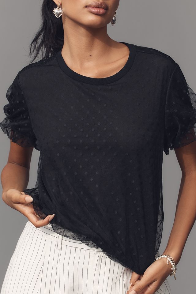 Dolan Left Coast Mesh Dot Short Sleeve Bubble Top  #3