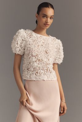 Dolan Left Coast Puff-Sleeve 3D Floral Top