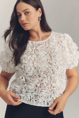 Dolan Left Coast Puff-Sleeve 3D Floral Top