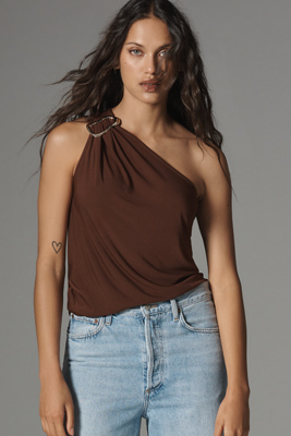 anthropologie Dolan Left Coast One-Shoulder Buckle Top Brown
