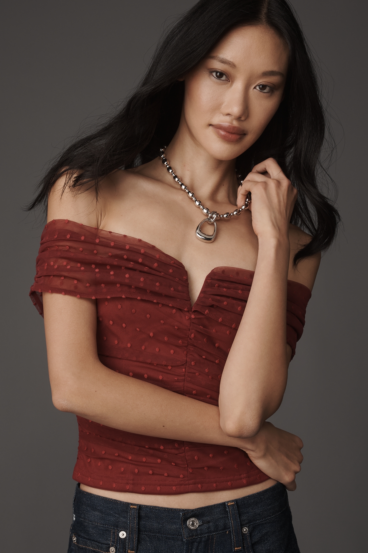 Dolan Left Coast Mesh Off-Shoulder Top