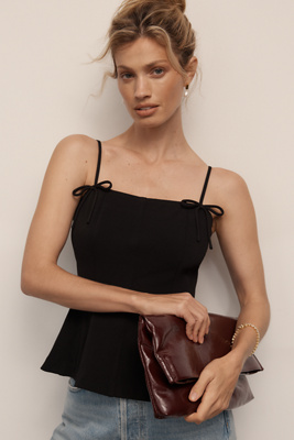 Dolan Left Coast Bow-strap Peplum Tank Top In Black
