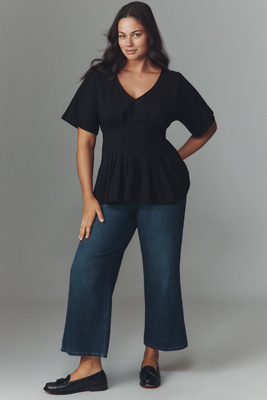 Dolan Left Coast Pleated Peplum Top In Black