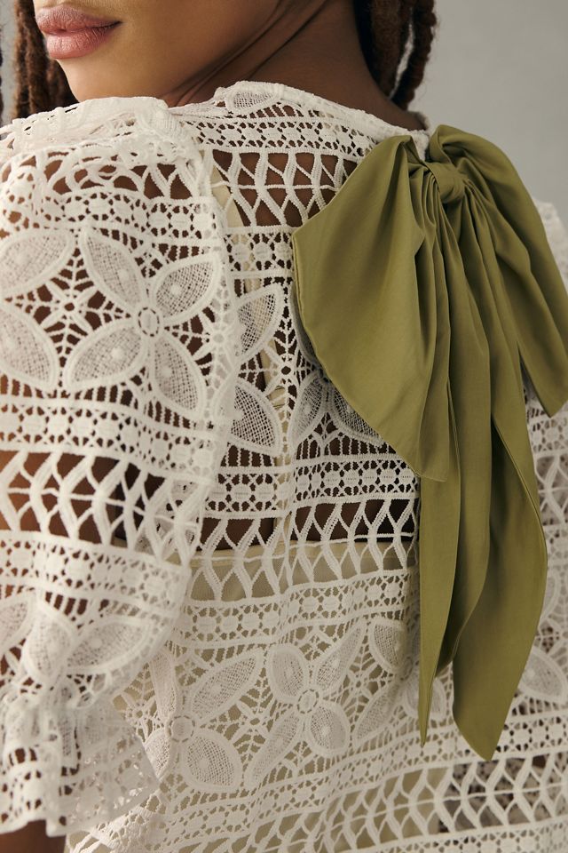 DOLAN Puff-Sleeve Lace Bow Top #3