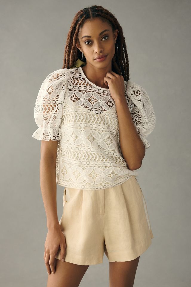DOLAN Puff-Sleeve Lace Bow Top #4