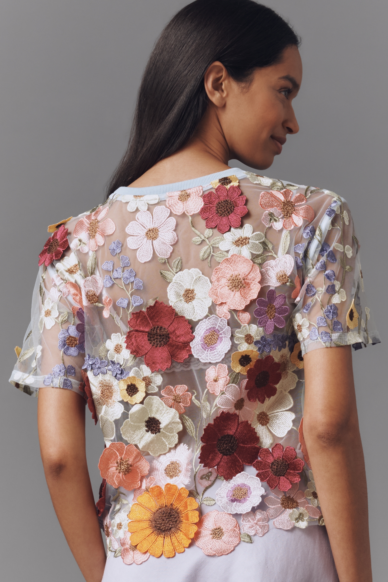 Dolan Left Coast Flower Appliqué Sheer Tee