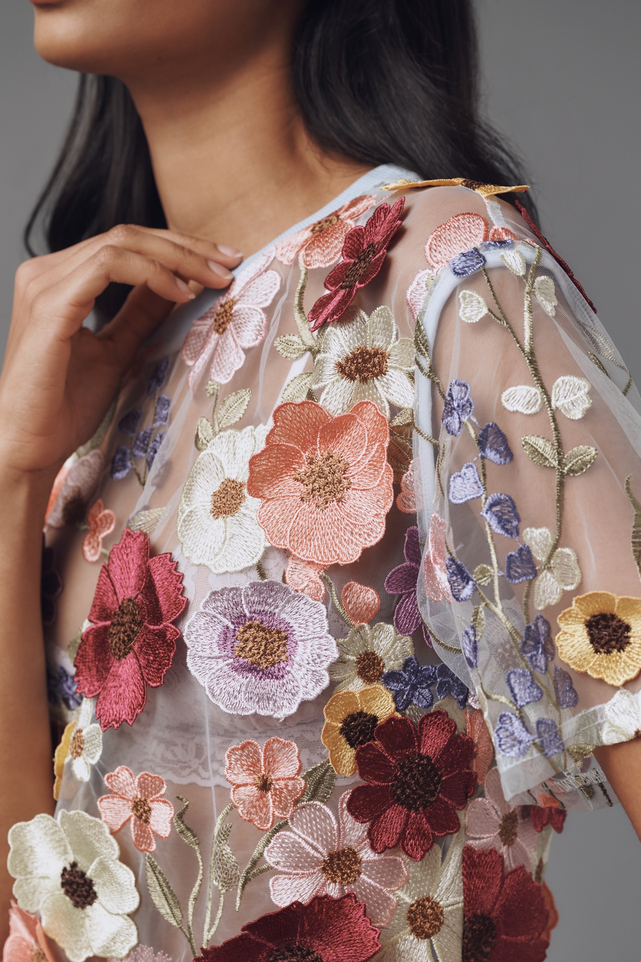 Dolan Left Coast Flower Appliqué Sheer Tee