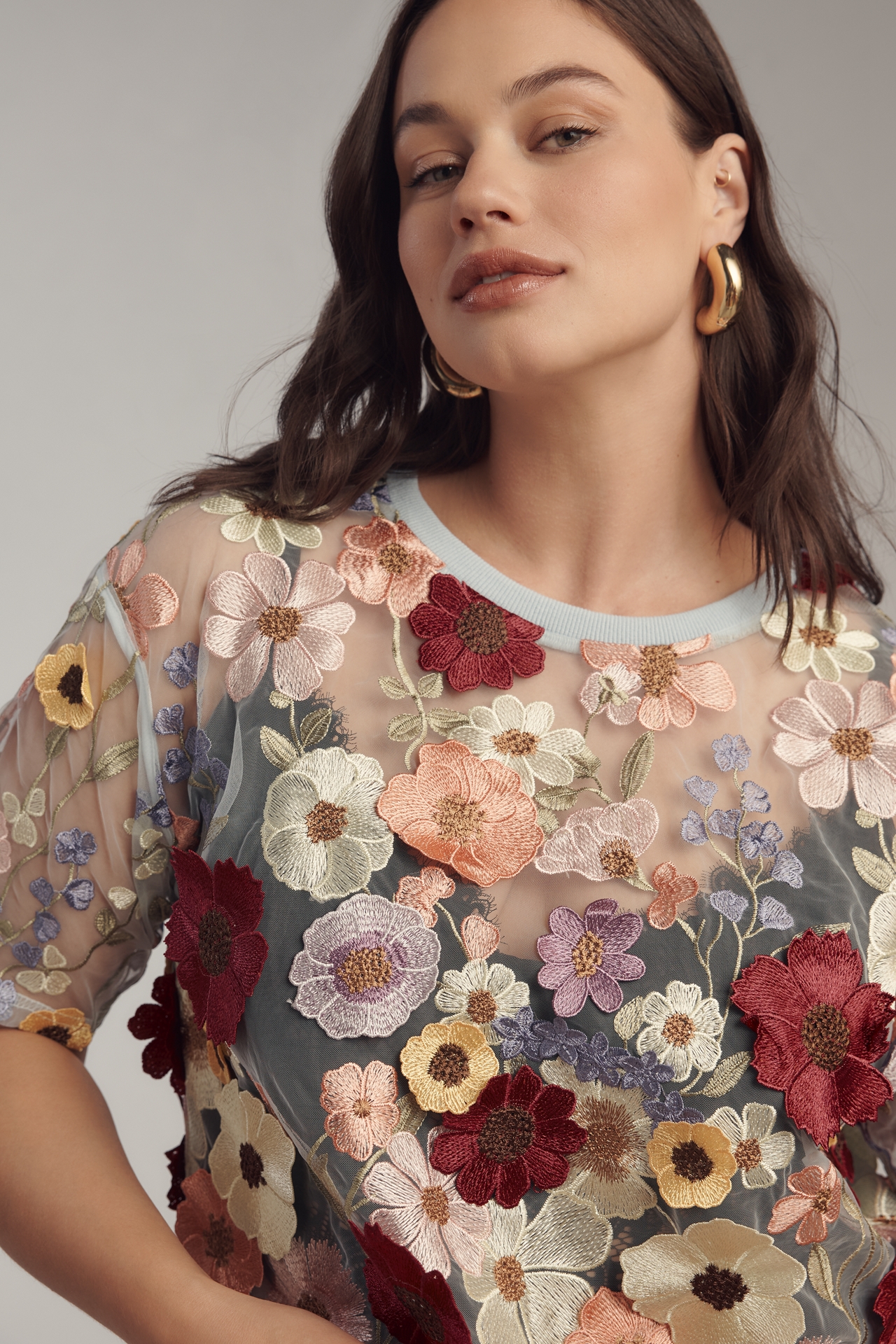 Dolan Left Coast Flower Appliqué Sheer Tee