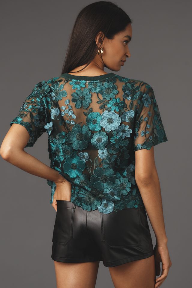 Dolan Left Coast Flower Appliqué Sheer Tee #1