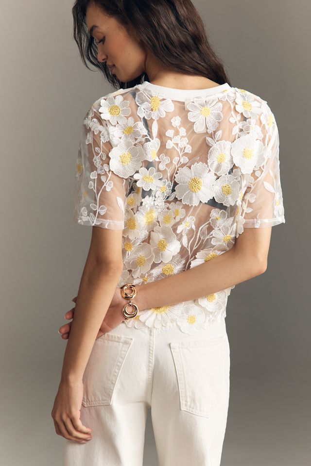 Dolan Left Coast Flower Appliqué Sheer Tee | Anthropologie