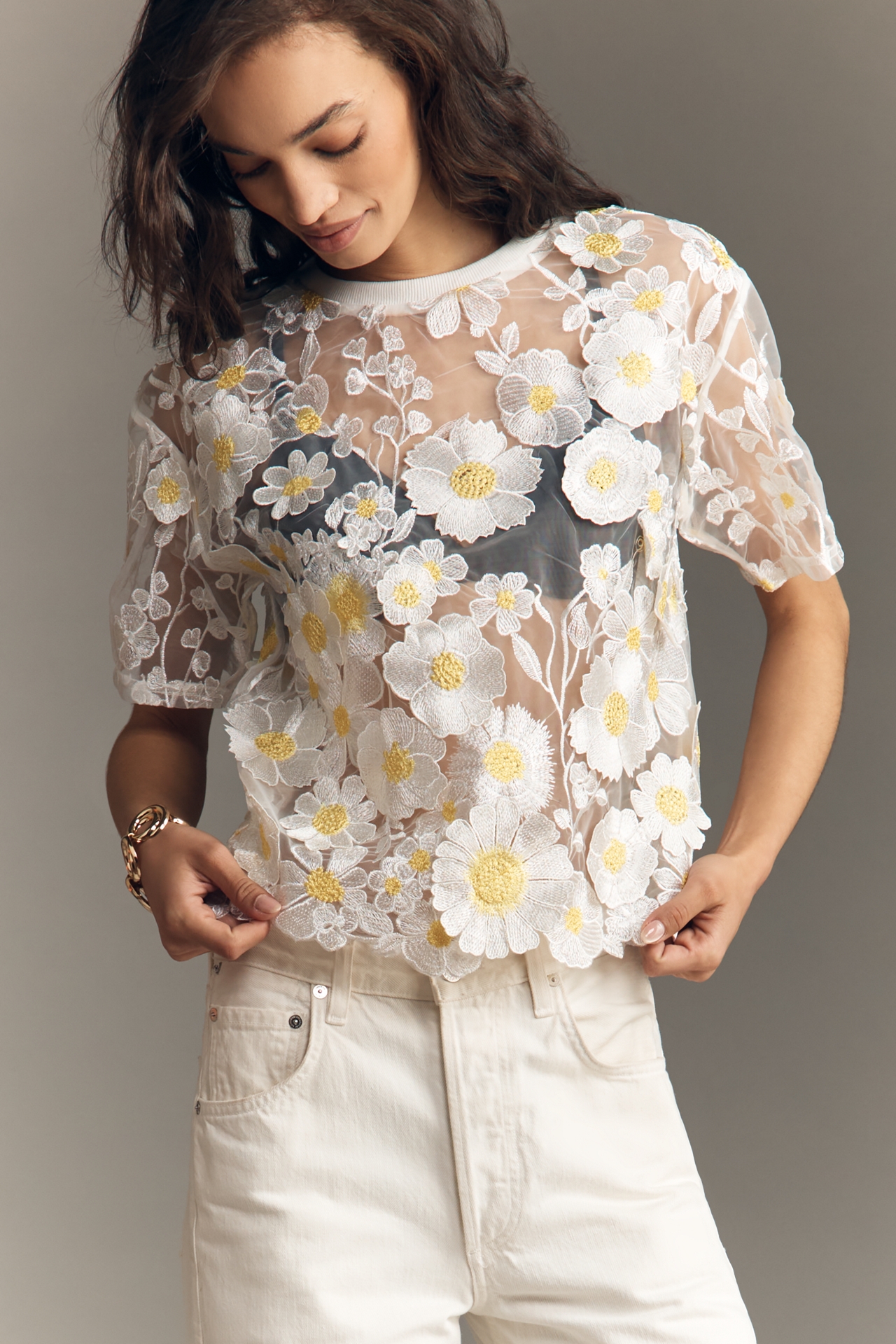 Dolan Left Coast Flower Appliqué Sheer Tee | The Summit