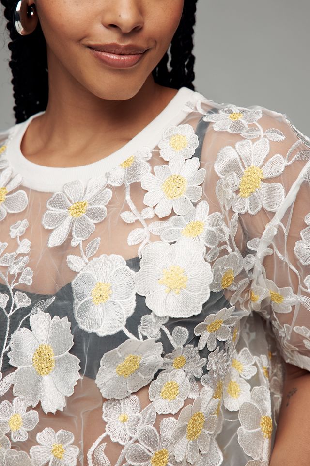Dolan Left Coast Flower Appliqué Sheer Tee #5