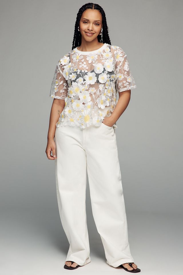 Dolan Left Coast Flower Appliqué Sheer Tee | Anthropologie
