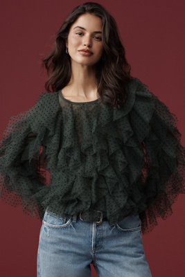 Dolan Left Coast Mesh Ruffle Top In Green