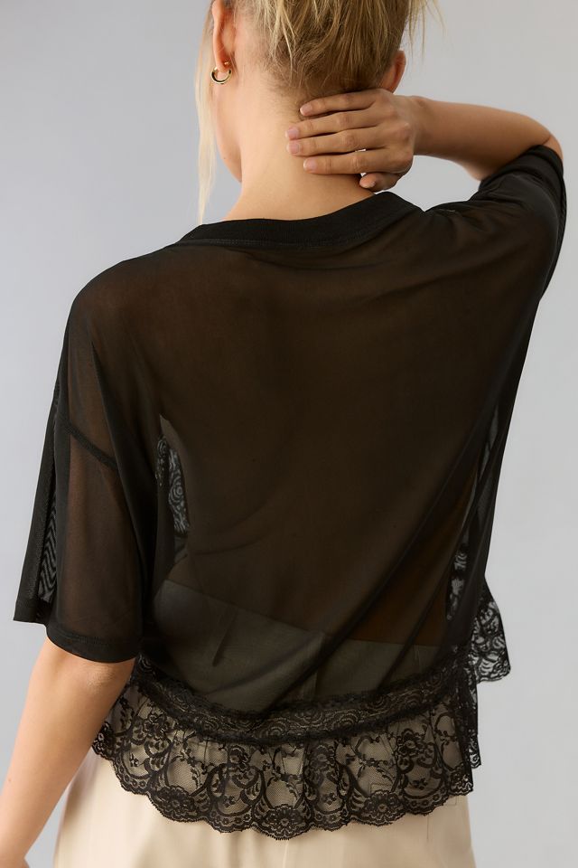 DOLAN Short-Sleeve Sheer Lace Top #1