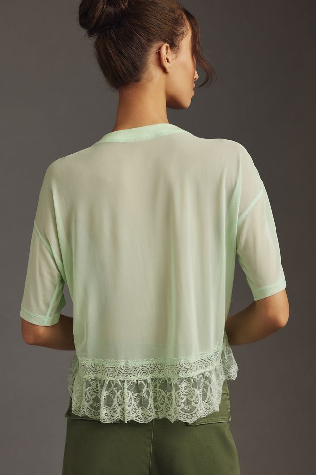 DOLAN Short-Sleeve Sheer Lace Top | Anthropologie