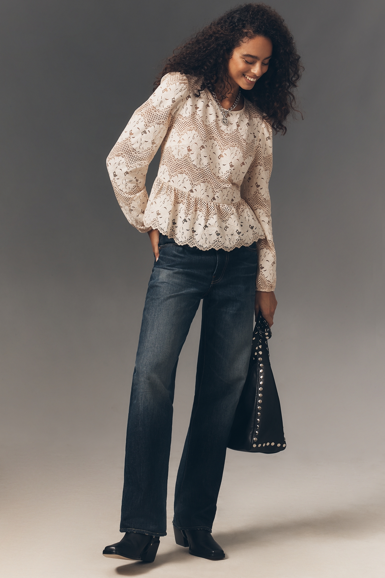 Dolan Left Coast Peplum Lace Blouse