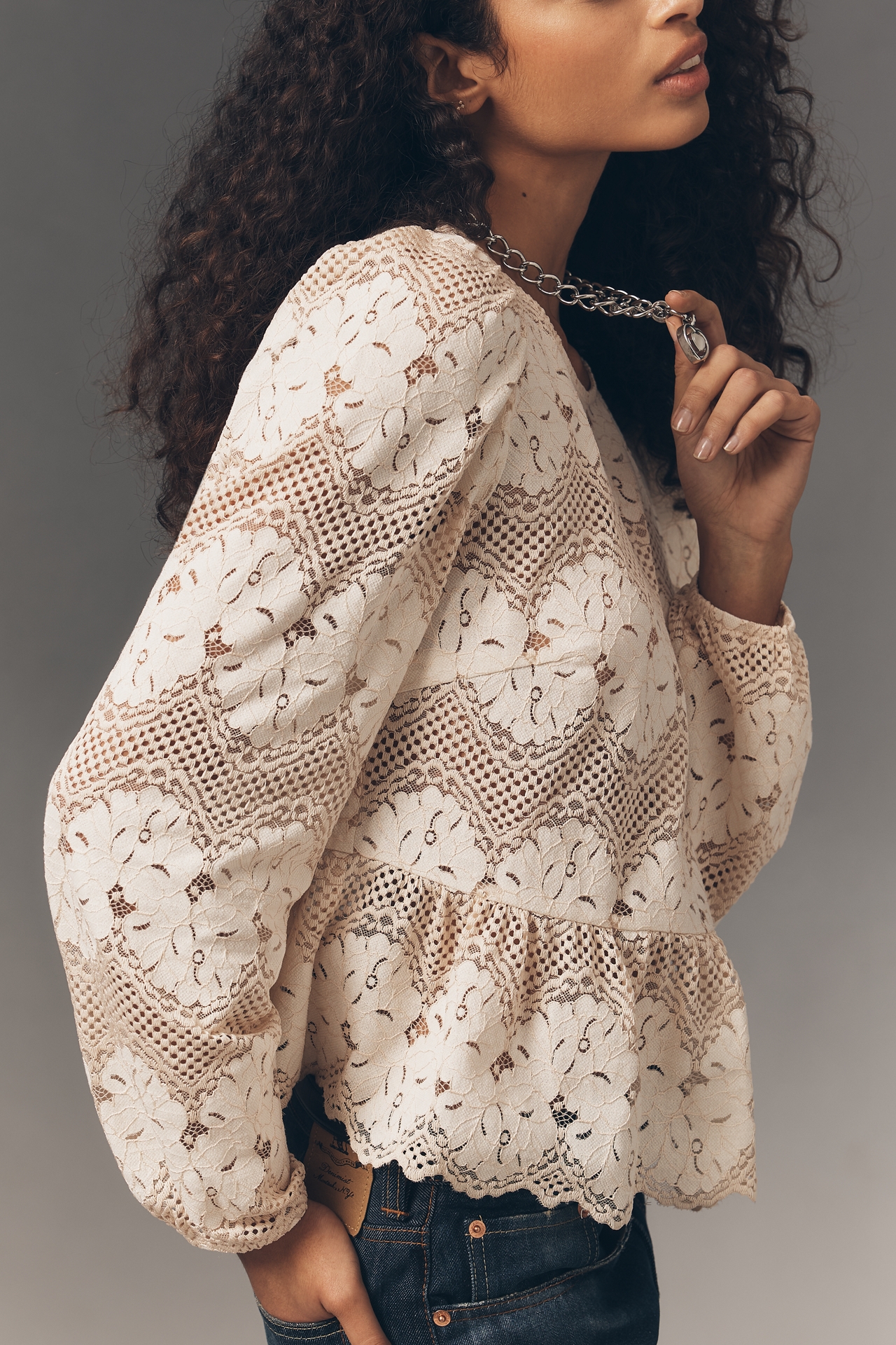 Dolan Left Coast Peplum Lace Blouse