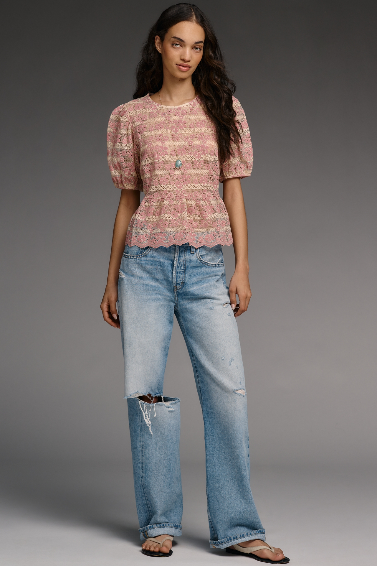 Dolan Left Coast Lace Stripe Peplum Top