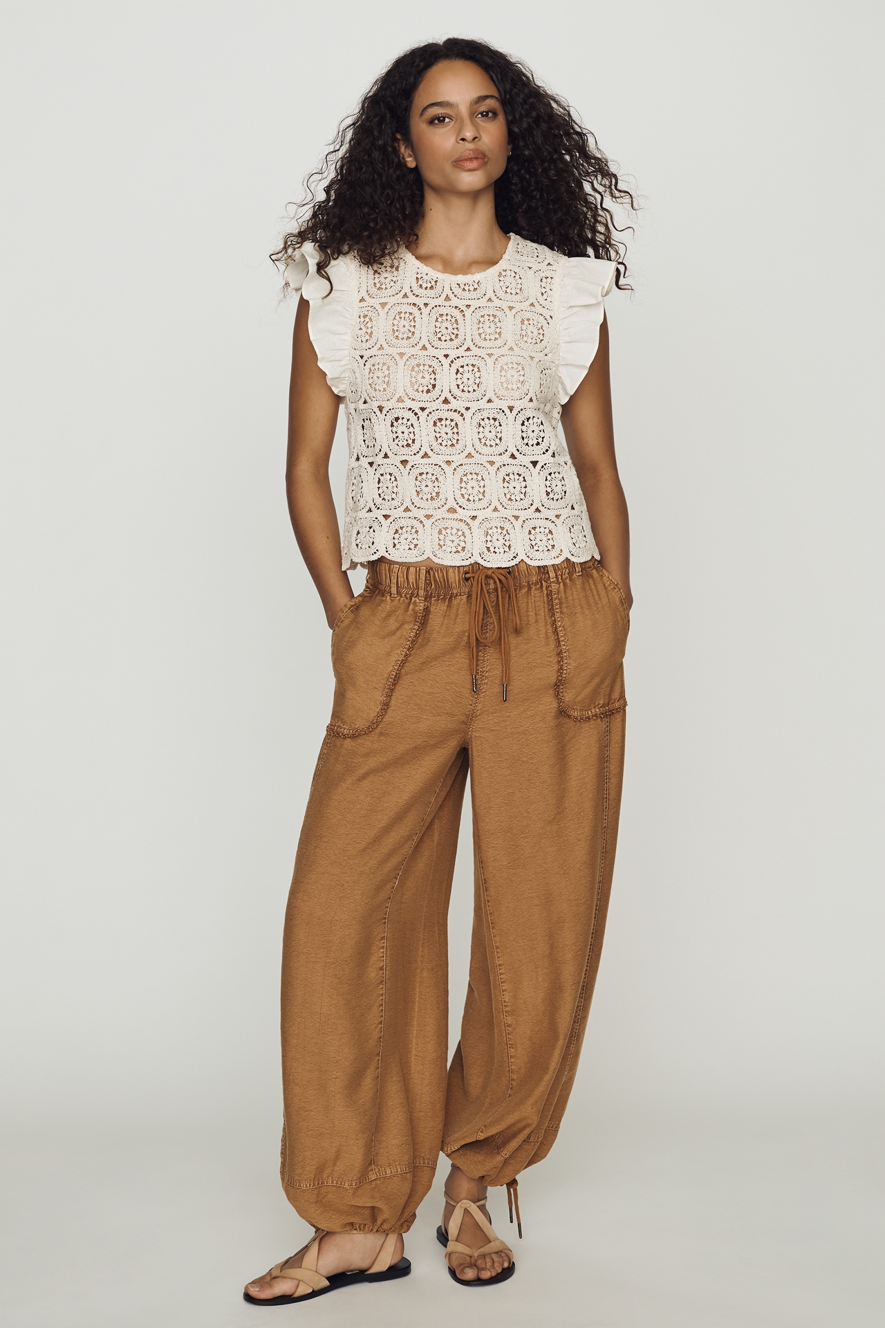 Dolan Left Coast Cotton Lace Flutter Sleeve Top