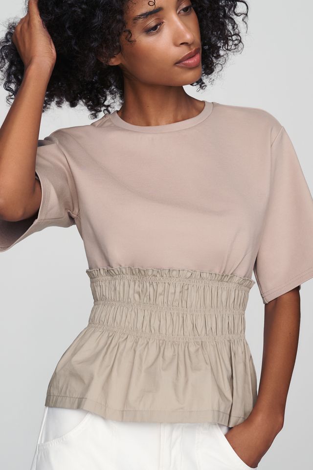 Dolan Left Coast 100% Cotton Smocked Peplum Tee #2