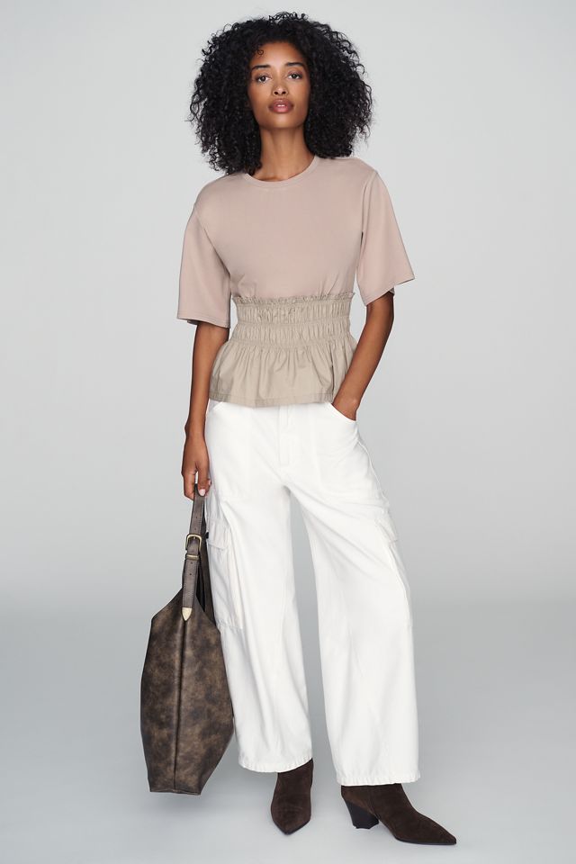 Dolan Left Coast 100% Cotton Smocked Peplum Tee #3
