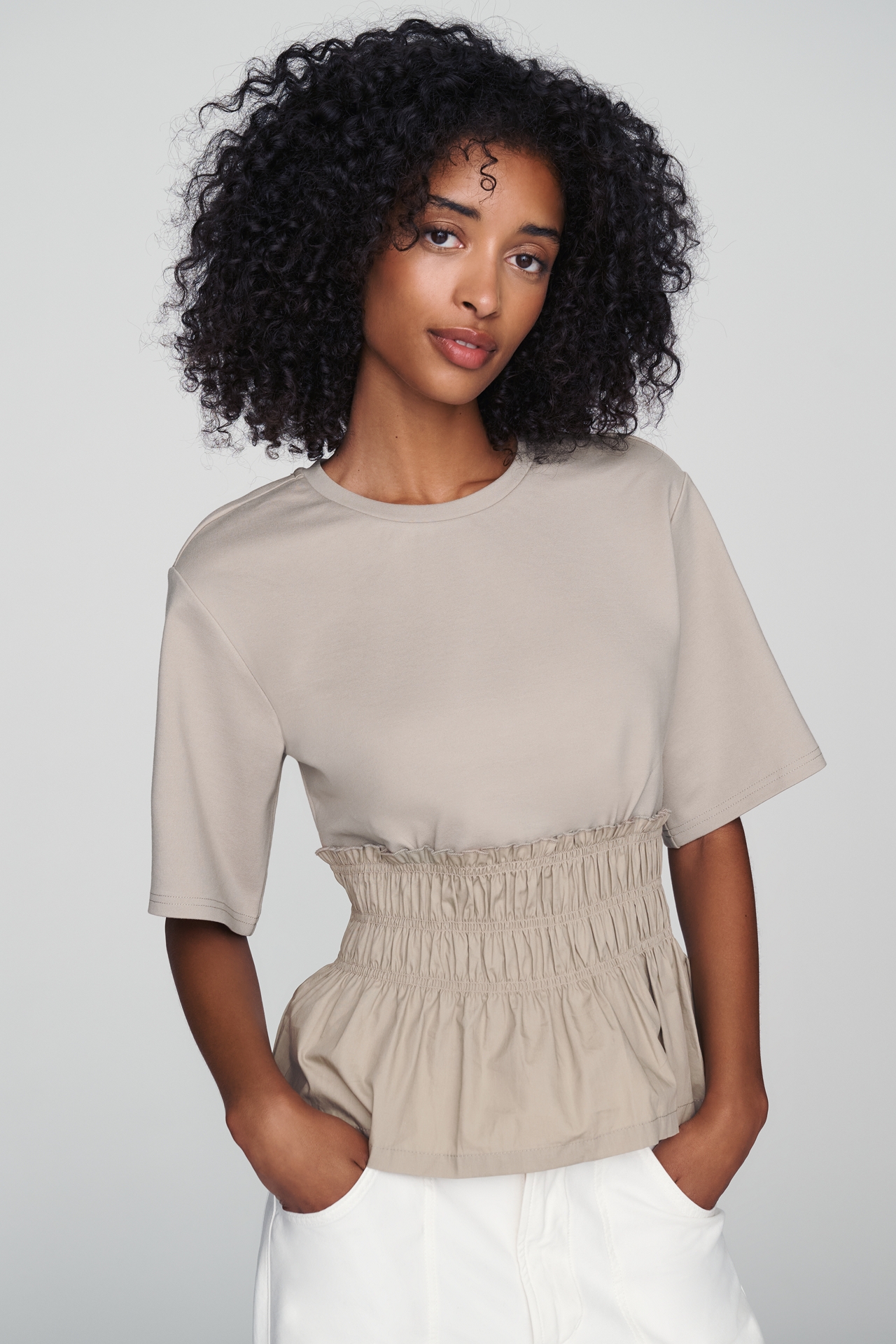 Dolan Left Coast 100% Cotton Smocked Peplum Tee