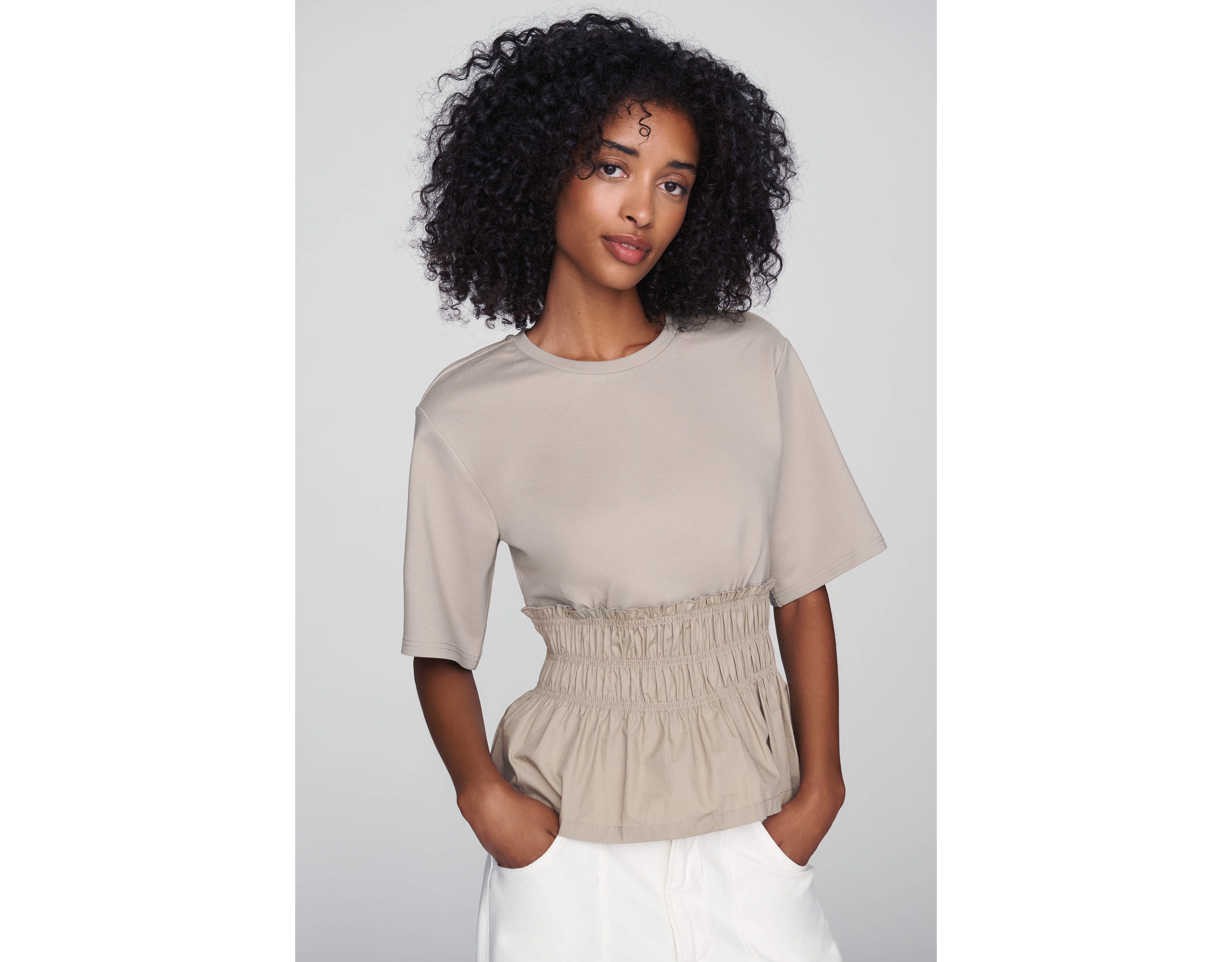 Dolan Left Coast 100% Cotton Smocked Peplum Tee