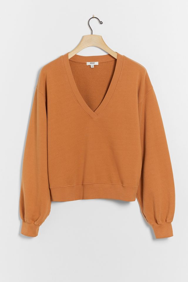 AGOLDE V-Neck Balloon-Sleeved Sweatshirt | Anthropologie