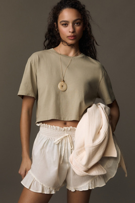 Agolde Anya Cropped Tee In Beige