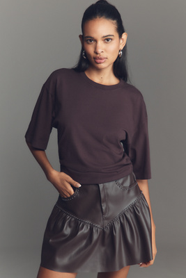 Agolde Shari Ruched Cotton-jersey T-shirt In Brown