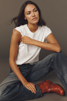 Agolde Meg Cotton Cap-sleeve T-shirt Top In White