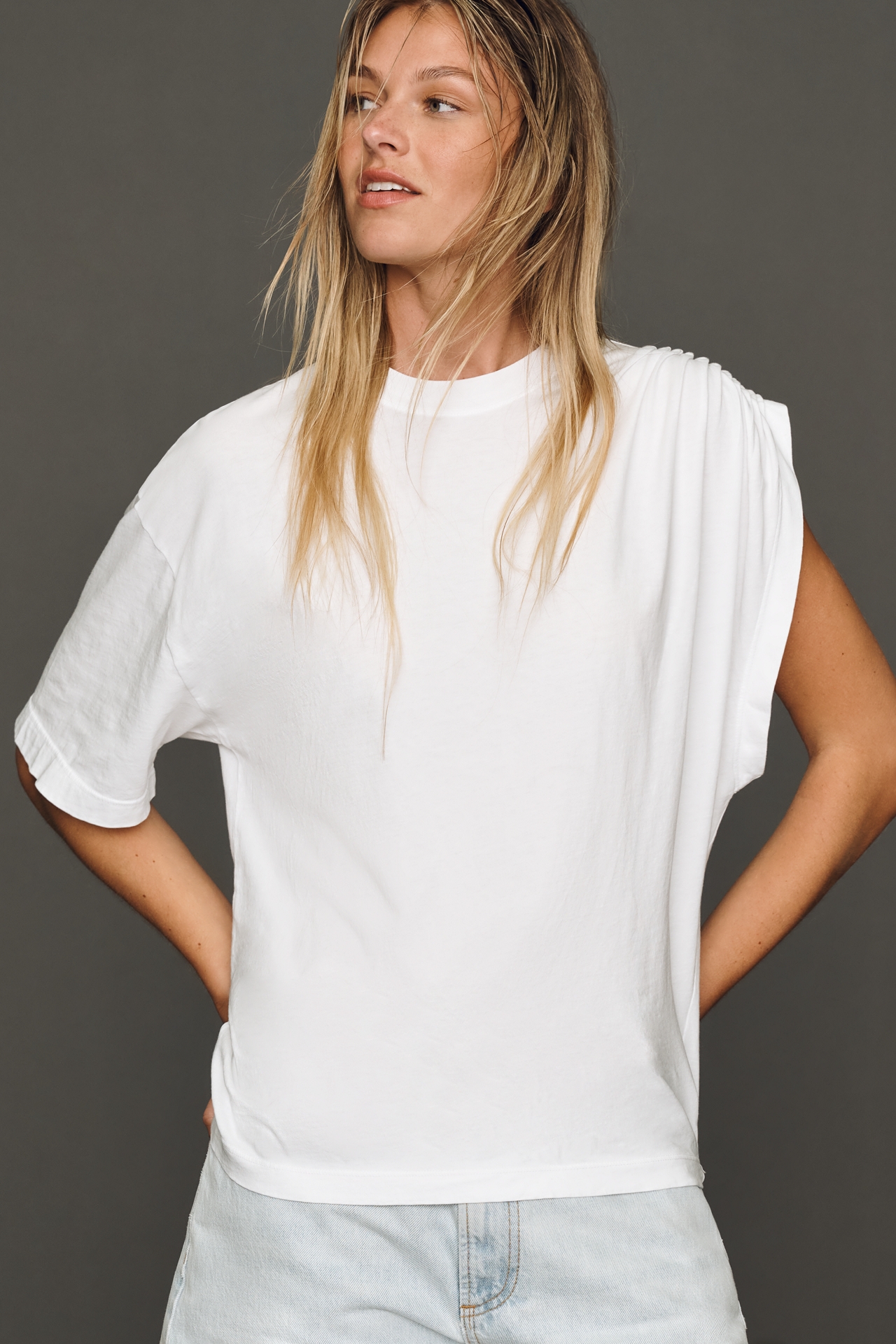 AGOLDE Roma Cotton Ruched Shoulder Tee