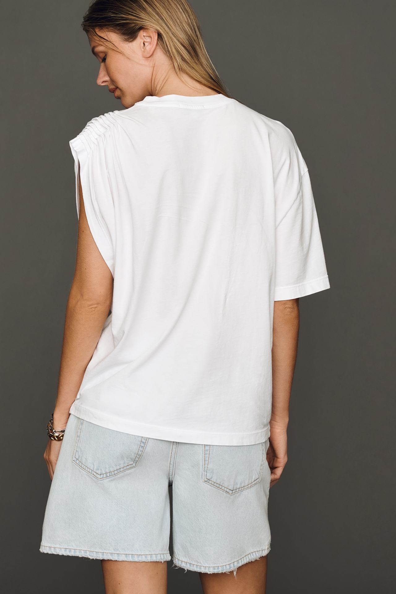AGOLDE Roma Cotton Ruched Shoulder Tee