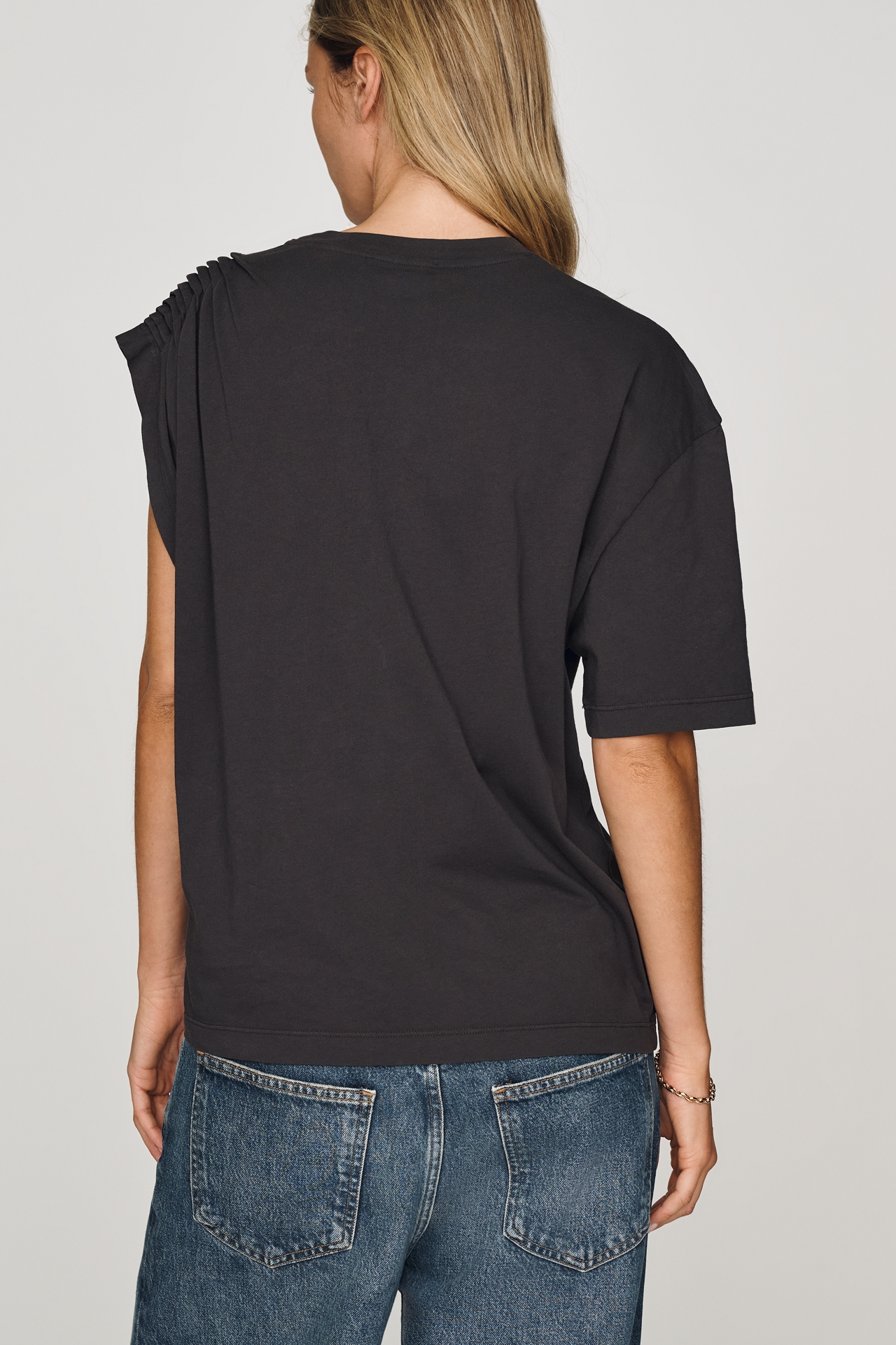 AGOLDE Roma 100% Cotton Ruched Shoulder Tee