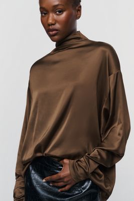 AGOLDE Bryony Satin Turtleneck Top