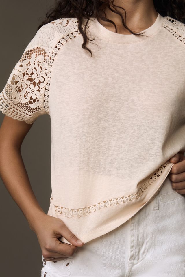 Blue Tassel Crochet-Sleeve Top #1
