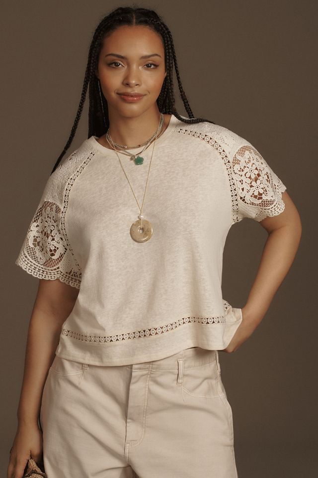 Blue Tassel Crochet-Sleeve Top #8