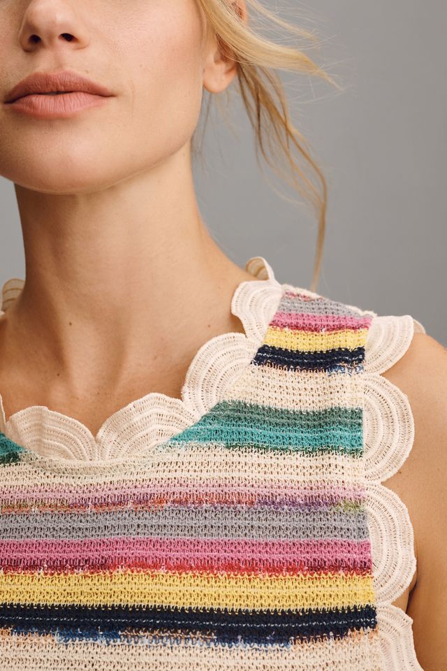 Blue Tassel Sleeveless Crochet Scallop-Trim Top | Anthropologie