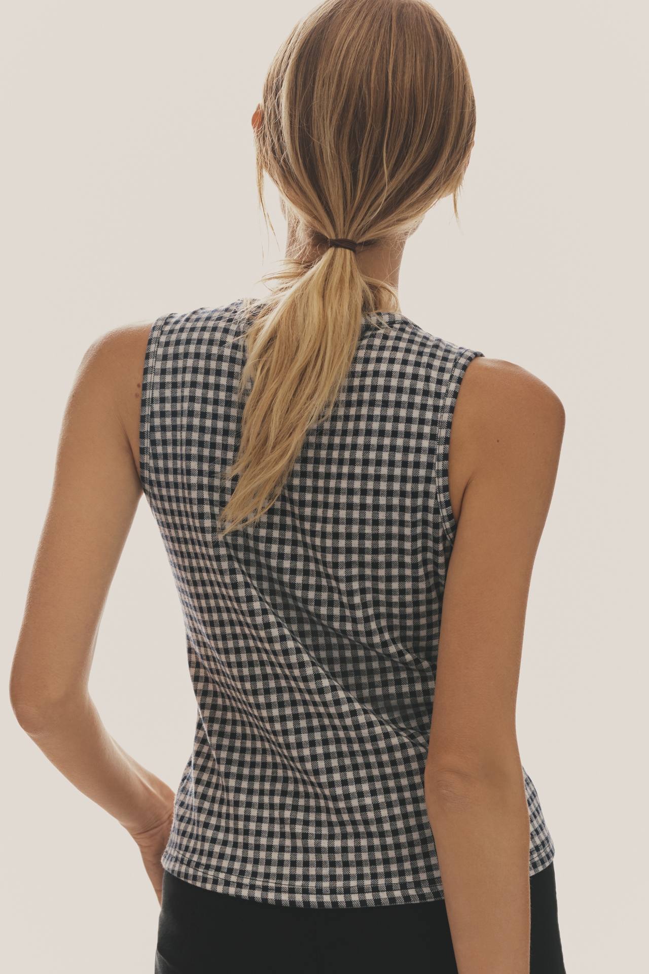 Blue Tassel Gingham Bow Tank