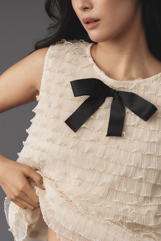 Blue Tassel Bow Tiered Ruffle Tank #2