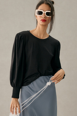 Nation Ltd Loren Peasant-sleeve Tee In Black