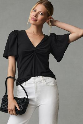 Nation LTD Dusty Twisted Flutter-Sleeve Tee | Anthropologie