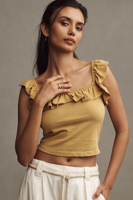 Shop Nation Ltd Square-neck Ruffle Tank Top In Gold