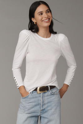 Nation Los Angeles Leta Puff-shoulder Tee In White